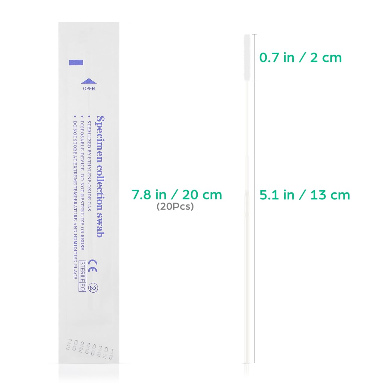 iplusmile Tamponi nasofaringei sterili, con punta in cotone, applicatori in nylon, 20 pezzi