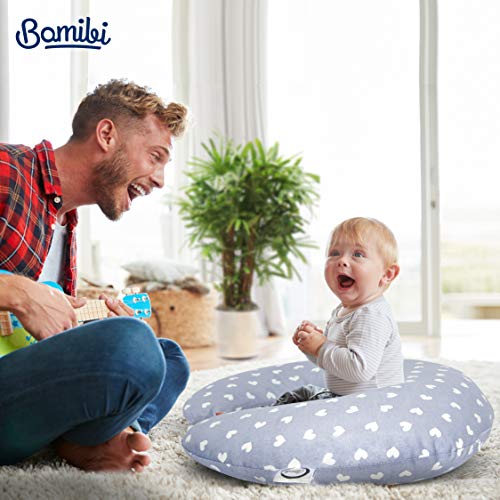 Bamibi Pillow For Breastfeeding With Adjustable Clasp, Multi-Use Breastfeeding Pillow, Cozy Breast Feeding Pillows For Babies, Cover 100% Cotton, Filling 100% Polyester (Hearts Design) #TOP3