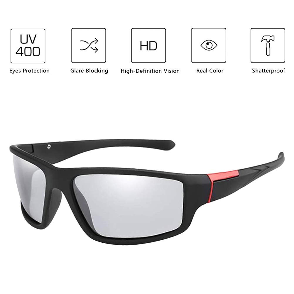 Fotochromowe Okulary Przeciwsłoneczne Męskie Okulary Przeciwsłoneczne z ochroną UV400 Sportowe Okulary Przeciwsłoneczne Okulary Rowerowe (Czerwony)