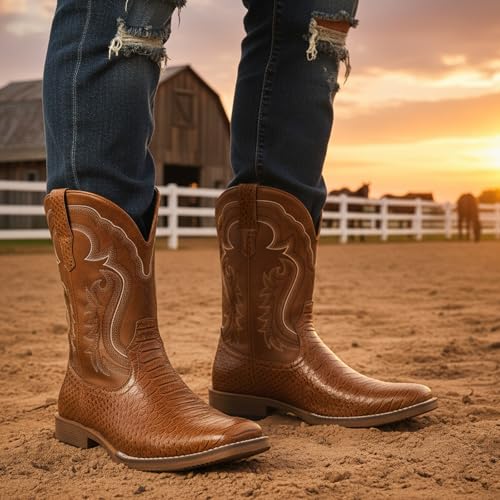 Image of IUV Cowboy Boots for Men Western Boots Square Toe Mid Calf Cowboy Boot