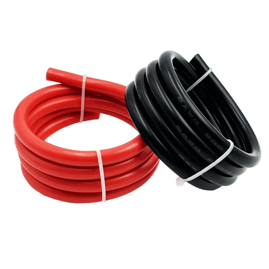 KRXSOBNV Cable de Silicona Rojo ， Abrazadera for Cable de Encendido batería Coche, Color Negro y Rojo, Litio, Ultra Suave Resistente al Calor, Silicona(24 AWG,10m)