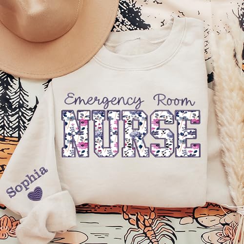Personalized Embroidered Nurse Sweatshirt for Women, Custom Name & Specialties (ER, RN, NP, L&D), Nurse Gifts2