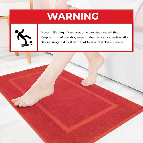 Image of Cotton Paradise 100% Cotton Turkish Bathmat Set, Soft Absorbent Quick Dry, 2 Piece 20x34 Bathmat Floor Set, Red