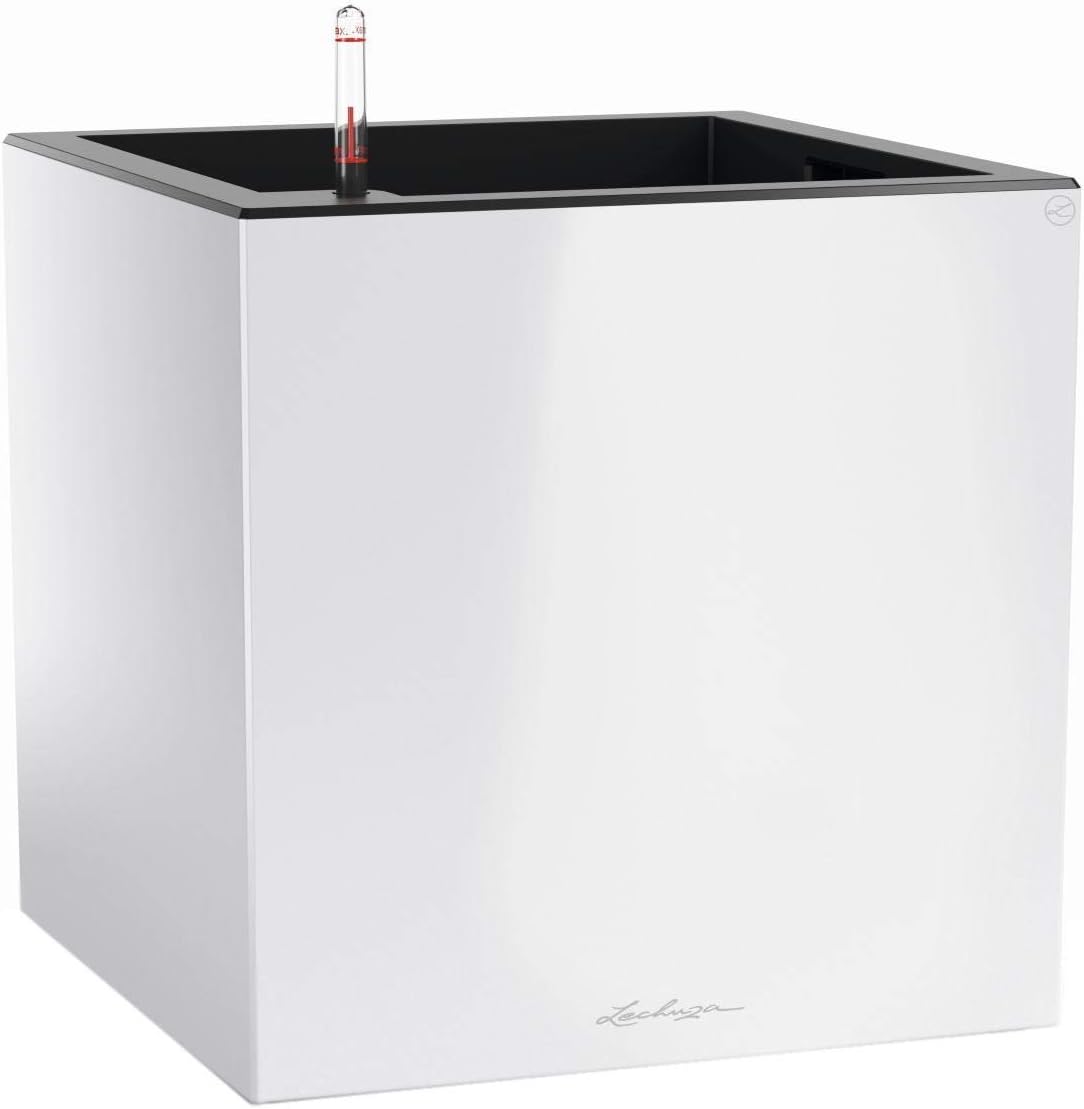 Lechuza Canto Premium Low White High Gloss, Self-Watering Square Planter, H15.7 L15.7 W15.7 in