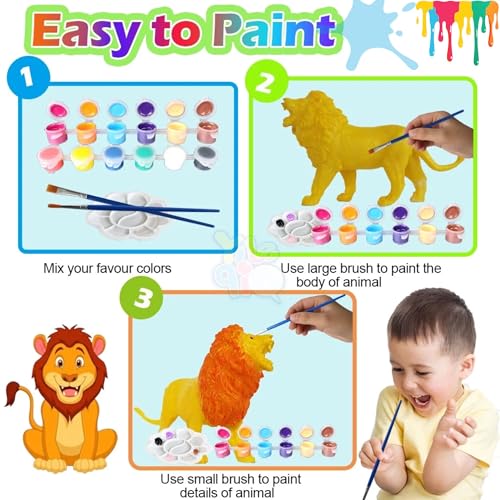Image of Big Size Painting Animal Toys for Kids with Kit DIY Farm & Jungle Animal Toys Set 2PCS Lion, Tiger Figure Playset Toy for Boys & Girls Wild Zoo Janwar Painting Toys for Kids 3 Years