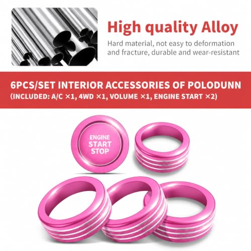 Image of for Toyota Tacoma 2024-2026 & 4Runner 2025-2026, 14-Inch Screen Aluminum Alloy Knob Cover Trim - Fits Push Start, AC, Volume & 4WD Gear Switch (Pink, 6-Piece Set)