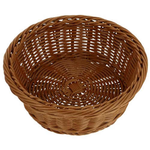 TOPPERFUN Round Woven Storage Basket 9.92 X 9.92 X 3.14 in Imitation Rattan Bread Holder for Kitchen Counter Snacks Fruits Candy Bakery Display Household Serving