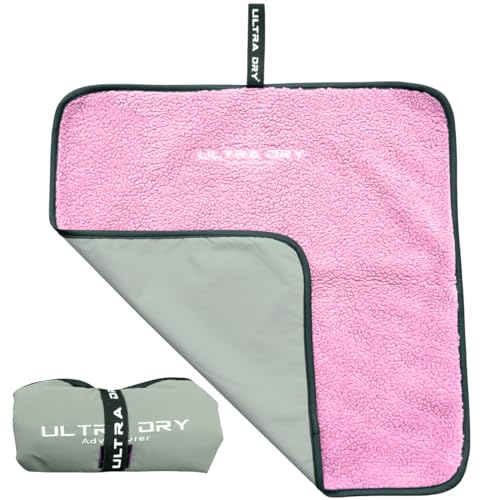 Ultra Dry Wickelunterlage zum Umziehen im Freien, Surfen und Schwimmen, kompakt, tragbar und weich, wasserabweisend, Rosa/Grau