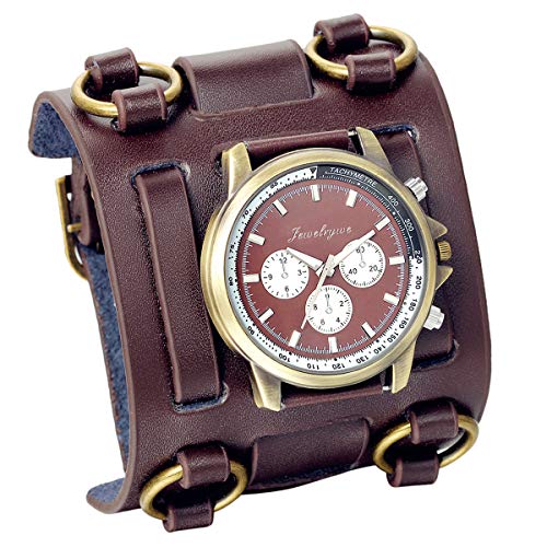 JewelryWe Black Brown Hip-hop Gothic Punk Style Men Watch Wide Leather Fashion Cuff Wristwatch for Fathers Day product thumbnail 14