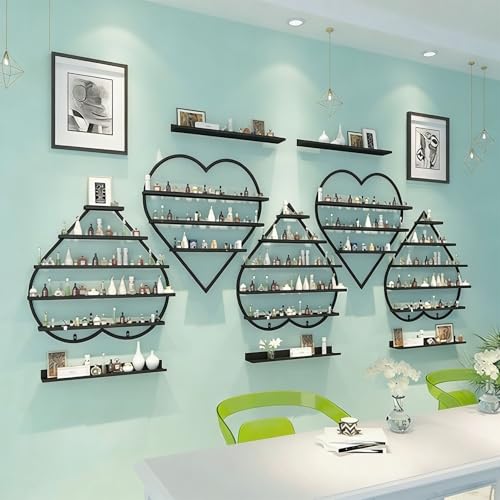 Estanteria Pared Flotantes en Forma de Corazón, Baldas Flotantes Pared for Salones de Belleza y Hogar, Artículos de Manicura y Cosméticos