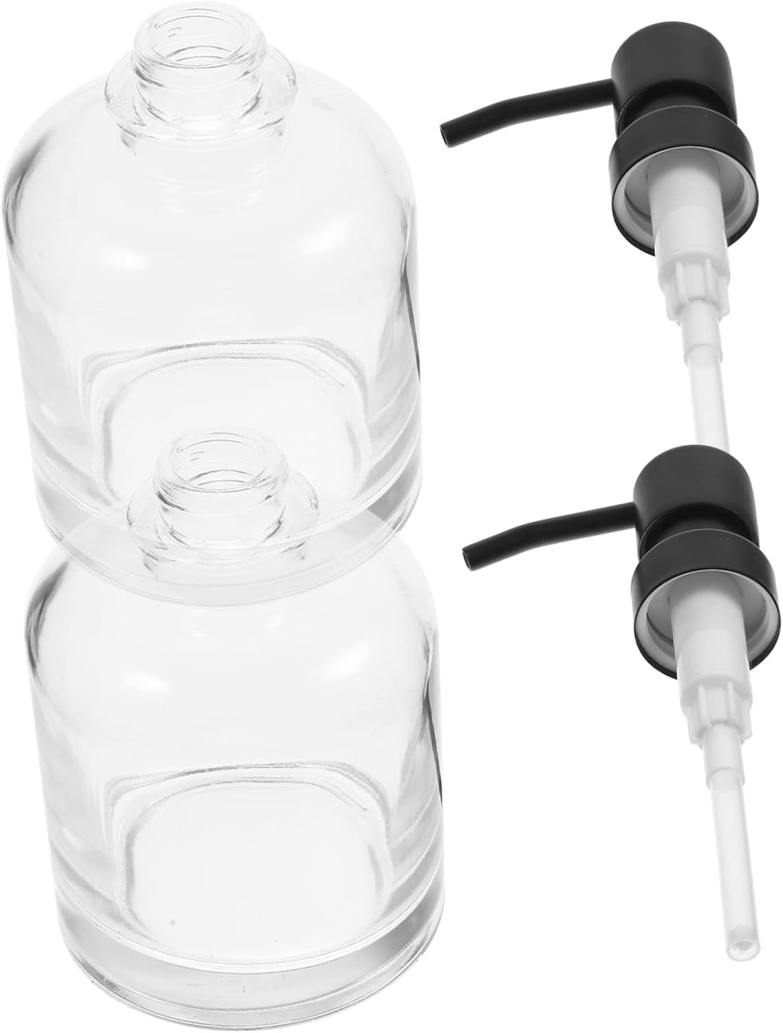 PRETYZOOM 2Pcs Transparent Glass Refillable Shampoo Dispenser Bottle with Stainless Steel Pump Reusable Press Pump Soap Dispenser for Bathroom and Kitchen Bottles