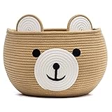 CherryNow Baby Basket for Newborn, Empty Baskets for Gift, Medium Animal Basket for Toy Clothes Towel, Woven Rope Bear Baskets for Kids, Brown, 15.7