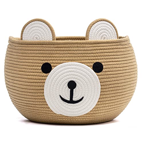 CherryNow Baby Basket for Newborn, Empty Baskets for Gift, Medium Animal Basket for Toy Clothes Towel, Woven Rope Bear Baskets for Kids, Brown, 15.7