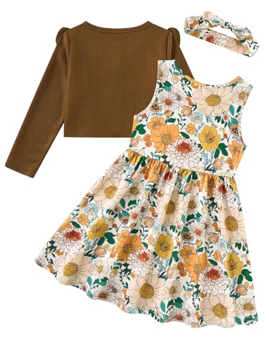 Move Dance Toddler Girls Dresses and Cardigan Sets 2 Piece Fall Picture Day Outfits 2-6T2