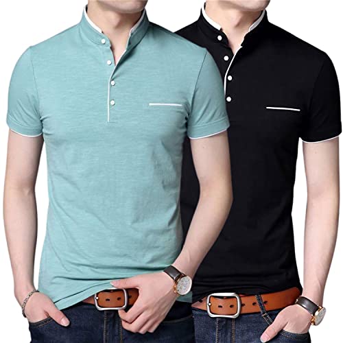 Image of Stylish and Handsome Mandarin Collar Half Sleeve T Shirt for Men Combo (Pack of 2)