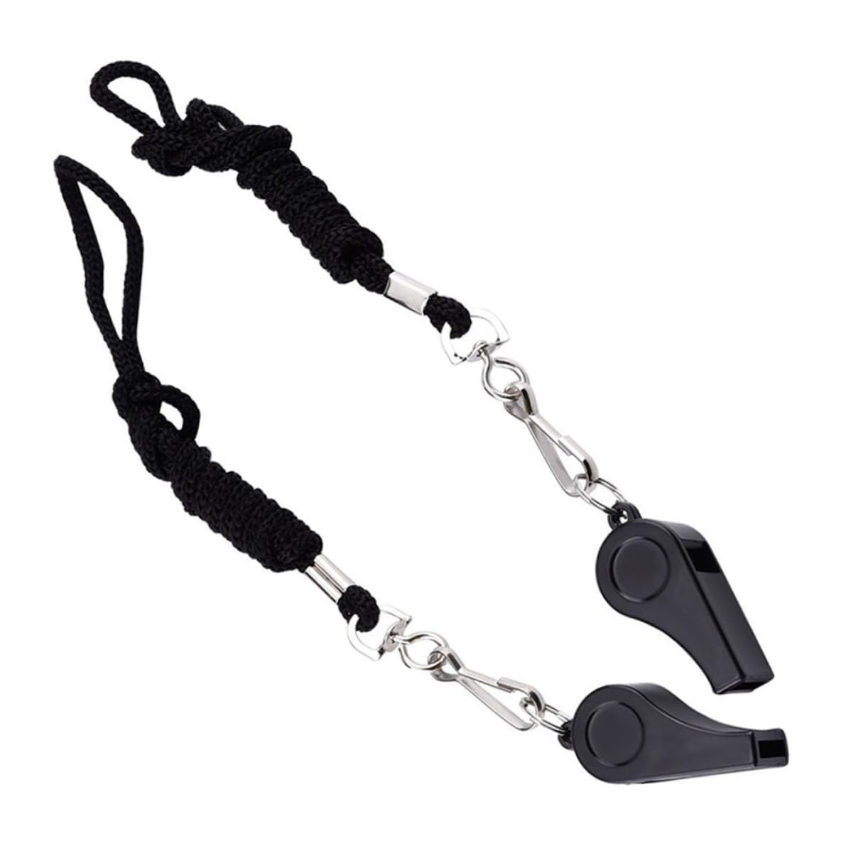 BRIGHTFUFU 4 Pcs Black Referee Whistles with Lanyard Durable Emergency Survival Whistles for and Sports Officials for First Aid and Outdoor Use