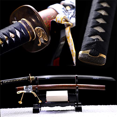 YANHAIDIDAI Gerades Samurai-Schwert,selbsterstellende quadratische geschmiedete Stahlklinge,handgeschmiedet,103 cm echtes Katana für Cosplay-Geschenkdekorations-Sammlung Kendo Iaido-Show Cover