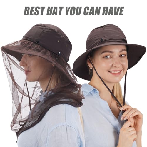 Image of USHAKE Head Net Hat, Safari Hat Sun Hat Bucket Hat with Hidden Net Mesh