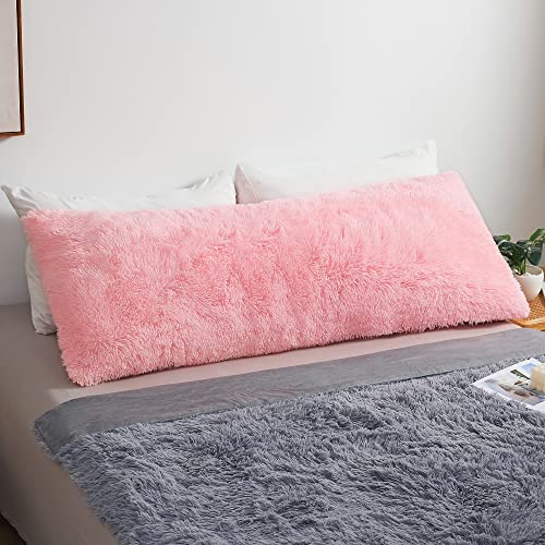 MEGO Pink Faux Fur Body Pillow Cover, 20x54, Fluffy Plush Pillowcase