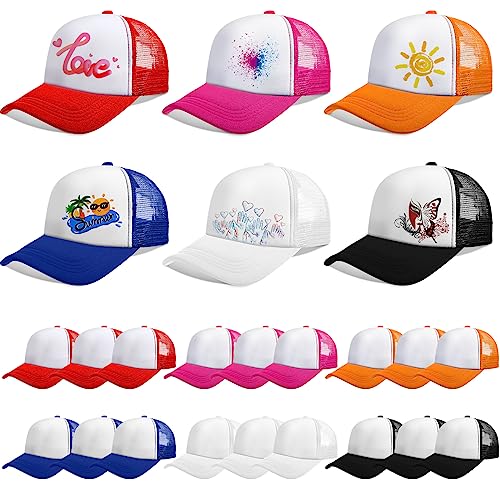Vabean 24 Pack Sublimation Blank Cap Trucker Mesh Cap Unisex Plain Blank Baseball Hat for DIY Embroidery Sublimation Printing