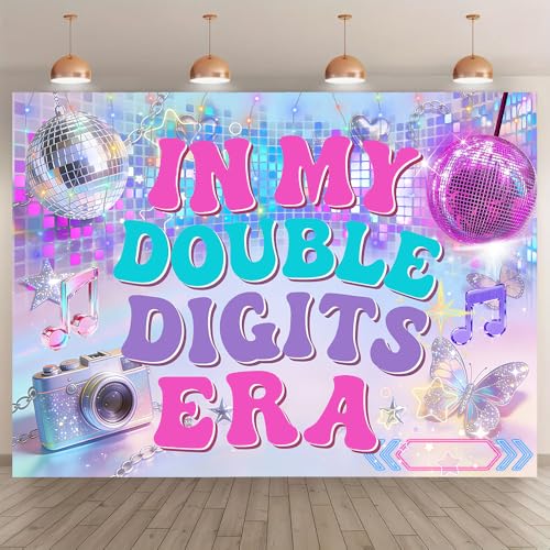 10th Birthday Decorations for Girls, Double Digits Birthday Girl Party Decor, In My Double Digits Era Party Decor for Girls 10 Year Old Bday Banner Backdrop