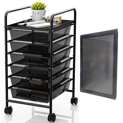 Metal 6 Tier Rolling Cart with 6 Drawers,1 Table Top & 4 Wheels, Utility Grocery Craft Cart on...
