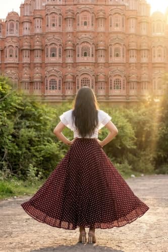 Image of Women's Lycra Top with Georgette Skirt | Polka Dot Print Long Flared Maxi | Full Length Flowy Skirt for Women | Stylish Casual Wear