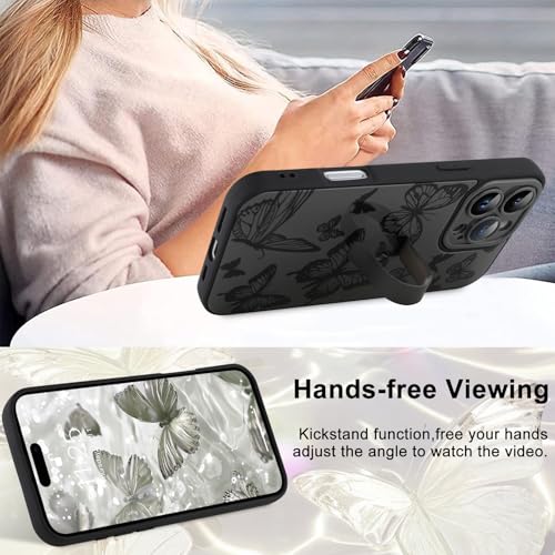 Image of for iPhone 16 Pro Case with Finger Strap Holder, Cute Cool Butterfly Print Pattern Design for Women Men, Shockproof Anti Scratch Hand Kickstand Protective Cover, Gray