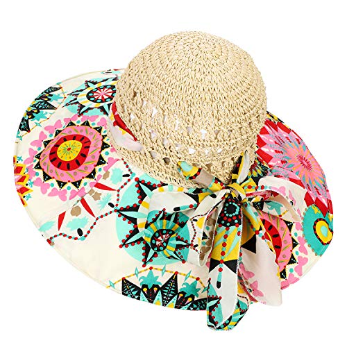 Sombrero de paja femenino con ala ancha para sol miniatura 3