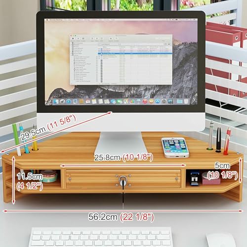Support d'écran d'ordinateur triangulaire avec tiroir pour organisation bureau - 4