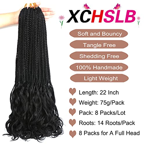 French Curl Braiding Hair Goddess Box Braids Crochet Hair For Black Women Curly Hair Extensions Crochet Box Braids With Curly Wavy Ends (22 Inch (Pack Of 8), 1B) #TOP2