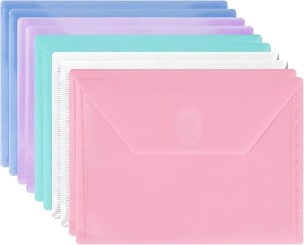 MultiBey 10-Pack Aesthetic Plastic Envelopes with Magic Closure - 5-Color Assorted Poly File Folders, A5 Size for Back to School, Office & Document Storage