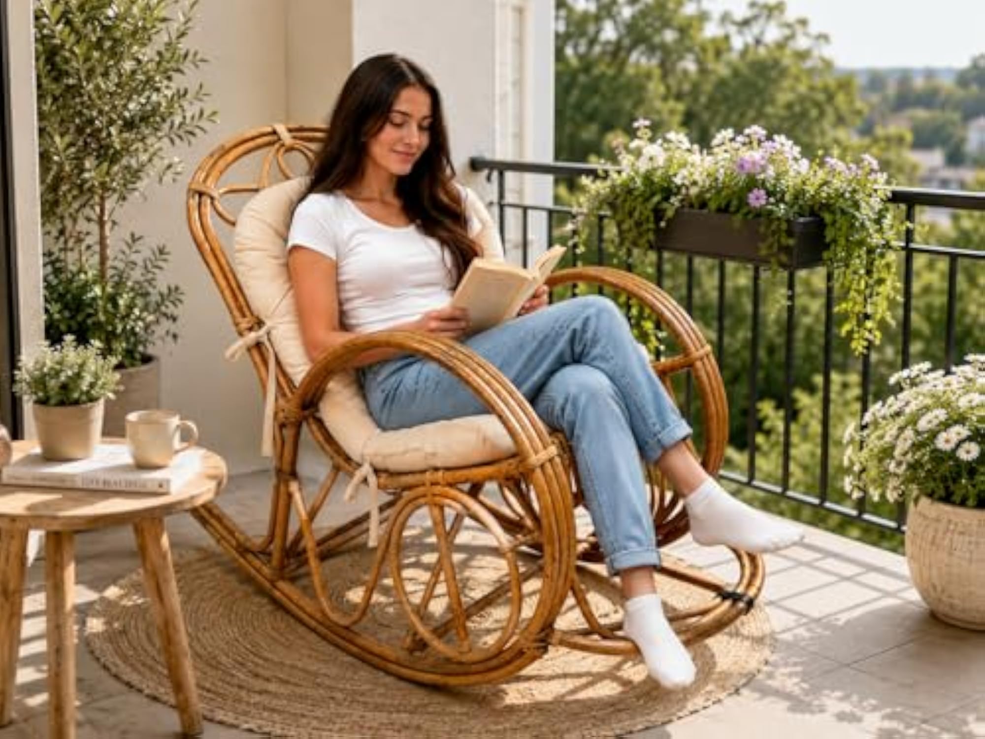 Durable Heavy-Duty Bamboo Cane Rocking Chair