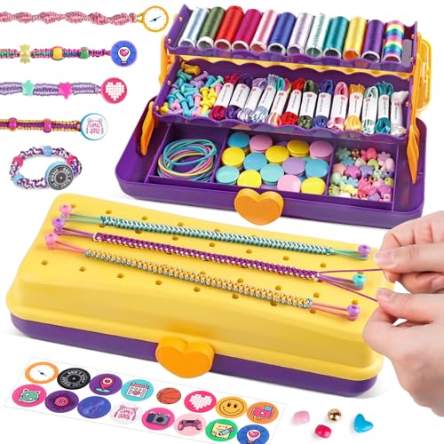 TingingYuli Kit para hacer pulseras de amistad para niñas, manualidades para niños, fabricante de pulseras de hilo DIY, juguetes para niñas, regalos de Pascua y cumpleaños para niños (Yellow/Purple)