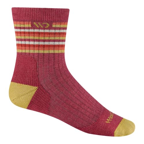 Wide Open Micro Crew Women's Socks - Merino Wool for Women, Multi Stripe Everyday Wide, Ankle Socks for Wide Feet - Cranberry, Medium