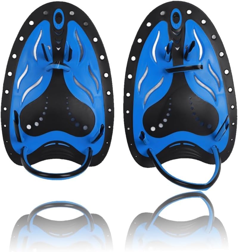 Palas de natación de mano, paletas de mano ajustables para natación, paletas de mano para natación, paletas de natación, aletas planas para niños, hombres, mujeres (azul, L)
