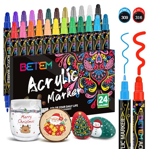 Betem 24 Colors Dual Tip Acrylic Paint Pens Markers, Premium...