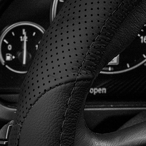 Tlh Perforated Genuine Leather Steering Wheel Cover, Black Color #TOP3