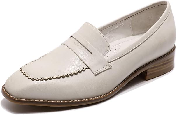 Mona flying Womens Leather Square Toe Penny Loafer Slip on Flat Office Shoe
