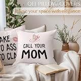 QEJ Funny Pink Call Your Mom Pillow Covers 18x18, Back to School Gifts for Students, Gifts for College Girls, Graduation Gift Decorative Throw Pillow Covers for College Girls Dorm, Set of 2