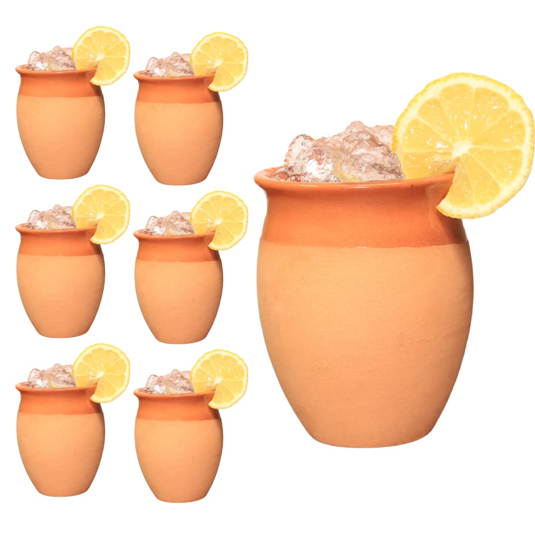 Cantaritos de Barro Mexicanos - 6 Pack Mexican Ceramic Cantarito Caramel Color, Handmade in Mexico. Clay Cups Cantaritos, Jarritos de Barro Mexicanos, Artesania Mexicana for Taco Tuesday