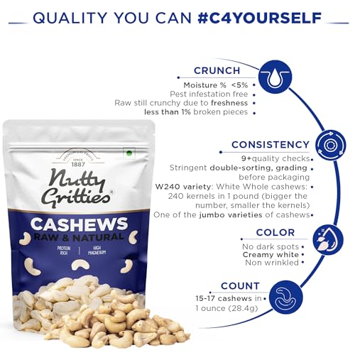 Image of Nutty Gritties Premium Jumbo Size Cashews 200g, Rich in Protein|W240|Zero Breakage|Resealable Pouch