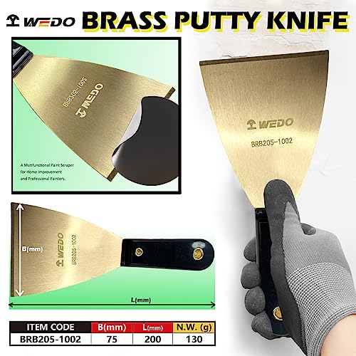 Wedo Brass Putty Knife 3”, Paint Scraper With Bakelite Handle, Drywall Knife, Scraper Tool For Plaster Scraping Drywall Finishing, 8” Length #TOP1