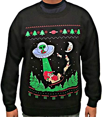 Snowtorious Alien Invasion - Ugly Christmas Sweater (Black, Large)
