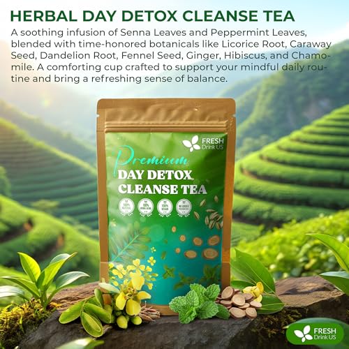 Image of FreshDrinkUS, 30 Tea Bags of Herbal Day Cleanse Tea - 30 Day Program | Refreshing Mint Blend with Dandelion, Senna & Hibiscus | Naturally Supports Wellness & Light-Feeling | Caffeine-Free Herbal Tea