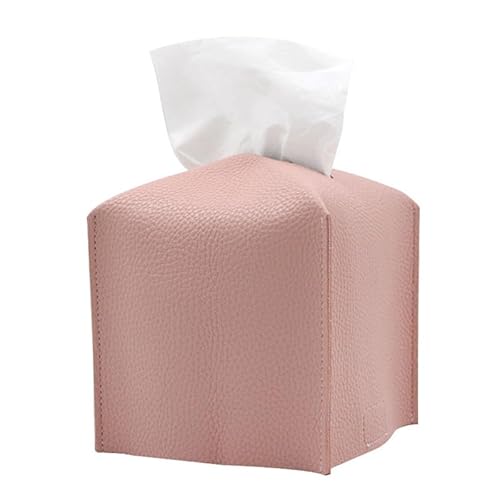 1PC PU Leather Tissue Box Square Desktop Napkin Pumping Paper Boxes Hotel Vehicle-mounted Household Towel Storage Case(Pink)