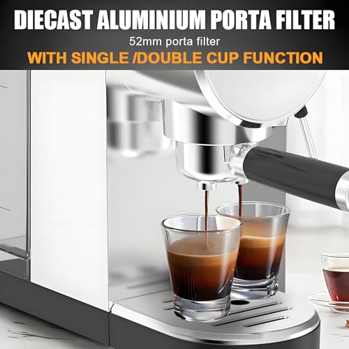 Cafetera Espresso semiautomática con vaporizador de Leche, Alta presión de 20 Bares, depósito de Agua de 900 ml y función para Preparar Capuchino.