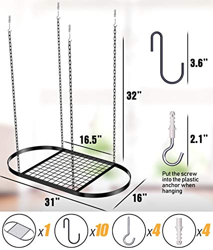 Kaptron Pot Rack Ceiling Mount Cookware Pan Rack Hanging Hanger Organizer Storage With 10 Pot Hooks - Multi-Purpose Organizer Holder For Home, Restaurant, Kitchen Cookware, Utensils, Household #TOP5