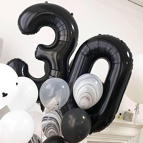 Image of Rozi Decoration 30 Number Black 32 Inch Foil Balloons for Birthday Decorations, Happy Anniversary Decorations, Graduation Party Decor, Achievement Celebration Pack of 2 Pcs