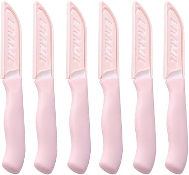 6Pcs Ceramic Paring Knives, Small Vegetable & Fruit Knife, 3" Blade Pink